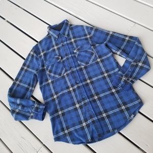 S WARM fleece blue plaid button up top/jacket.
